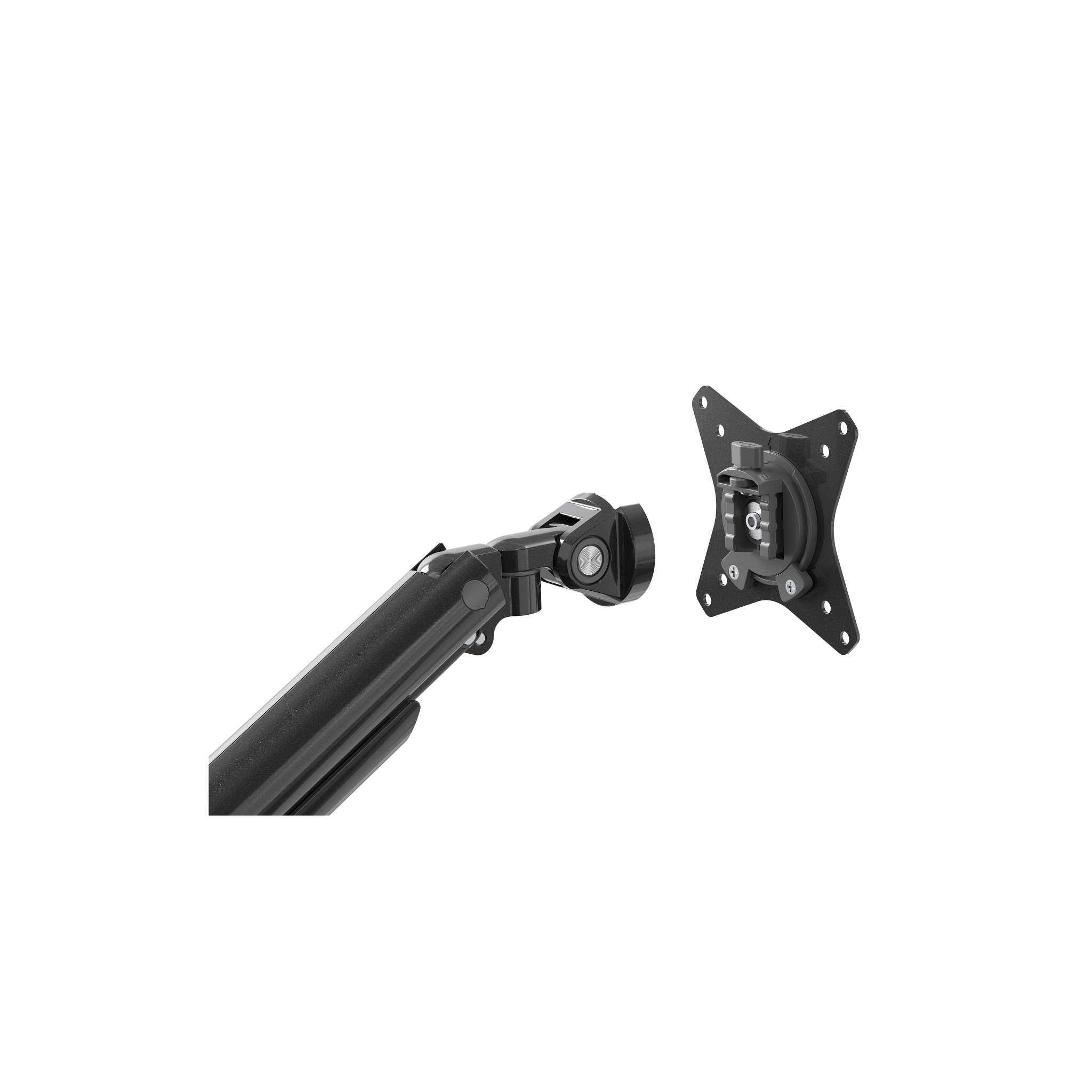 Black Valor monitor arm stand with attached monitor on a white background