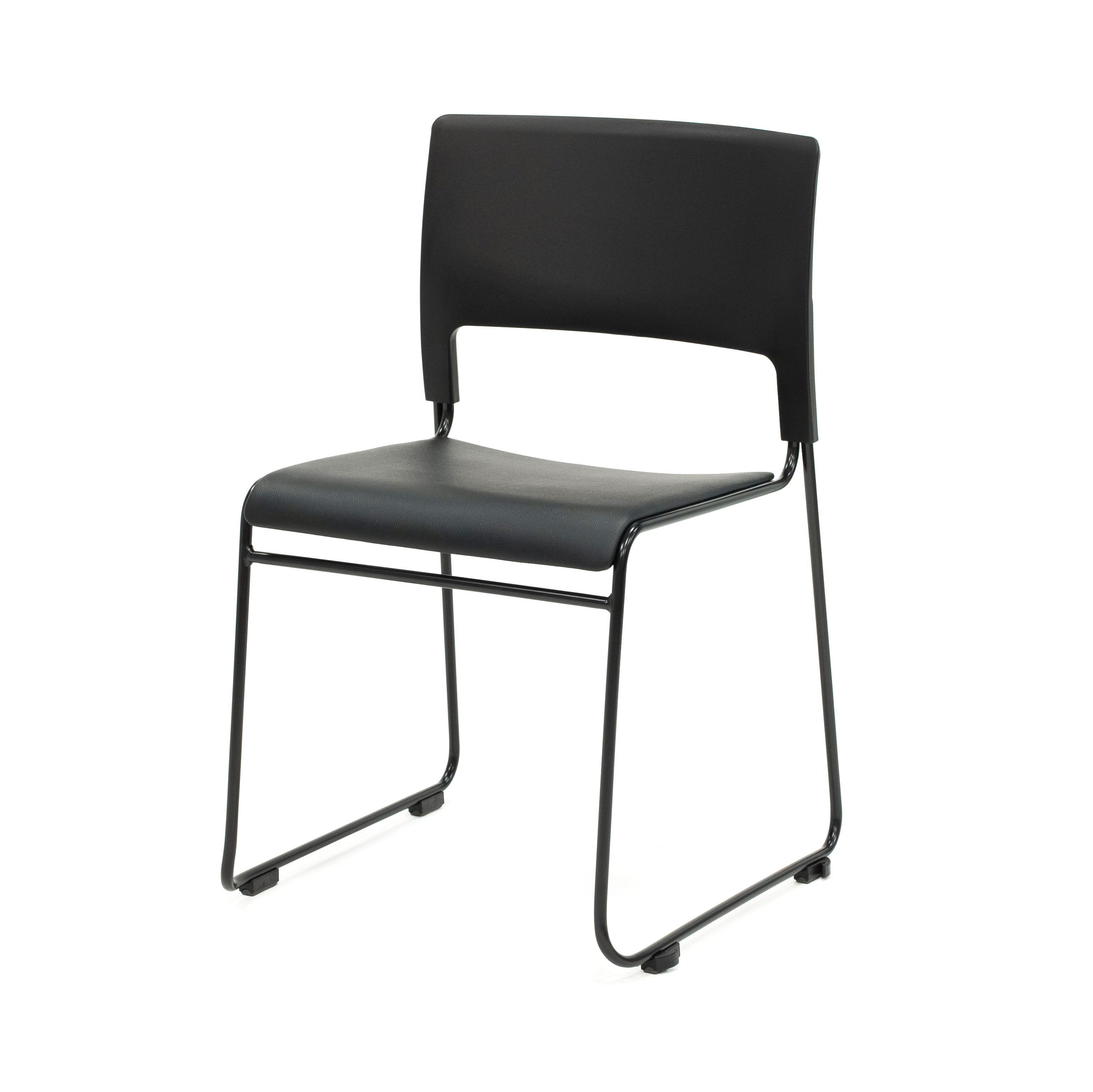 Apollo Sled Base Stacking Chair - Seat Pad Upholstered In Black Vinyl